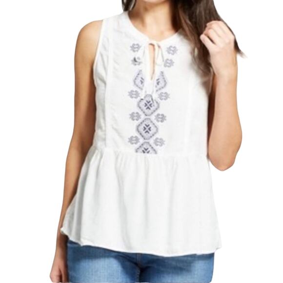 KNOX ROSE white boho embroidered peplum sleeveless summer blouse size xs - Picture 1 of 6